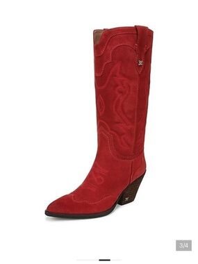 Sam Edelman James Western Boots Red Suede WIDE CALF 10
